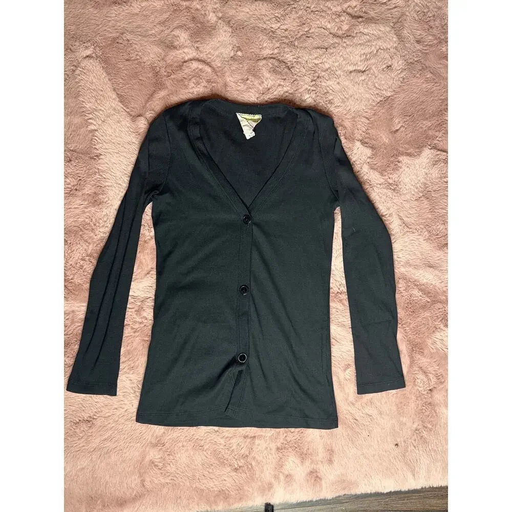 Crafty Couture Women’s Medium Dark Gray Button V-Neck Cardigan Top Y2K